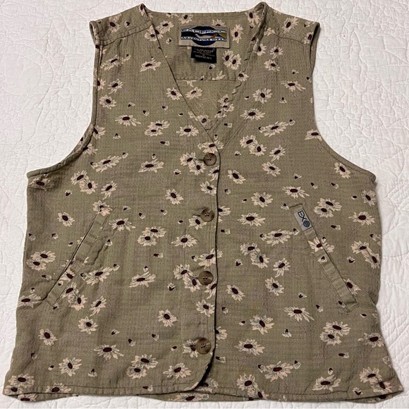 Vtg Exofficio Adventure Wear Womens Olive Green Floral Vest Sz 4. W / Pockets - Picture 10 of 10